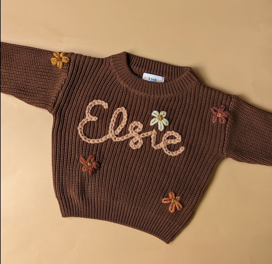 Chocolate Brown Embroidered Name Knit