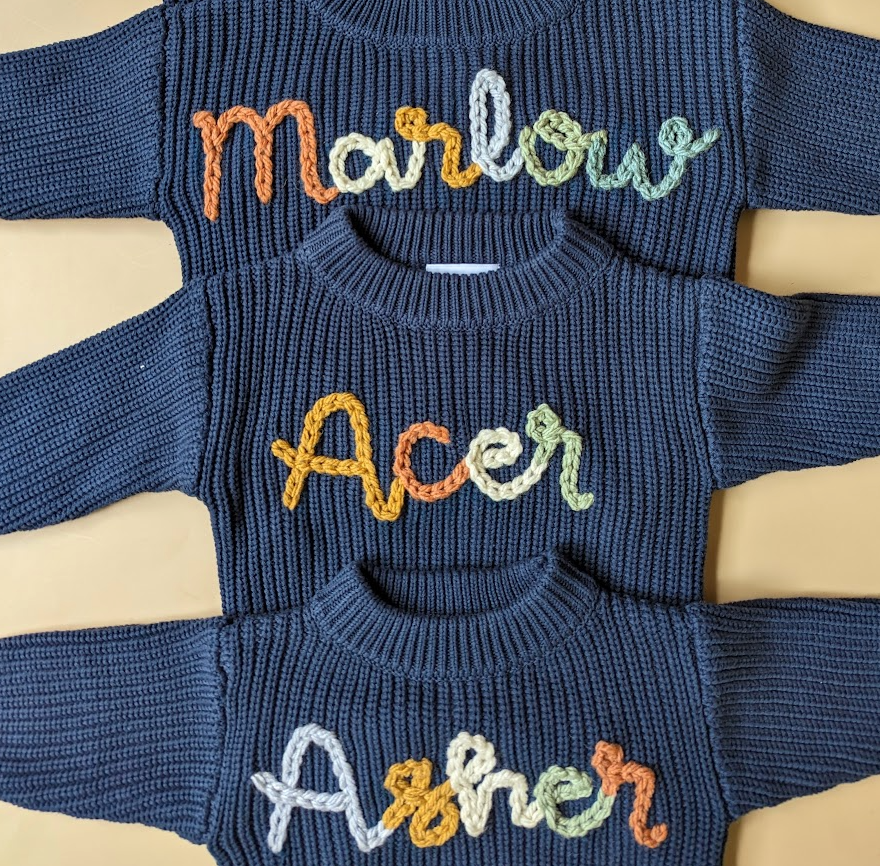 Navy Blue Embroidered Name Knit