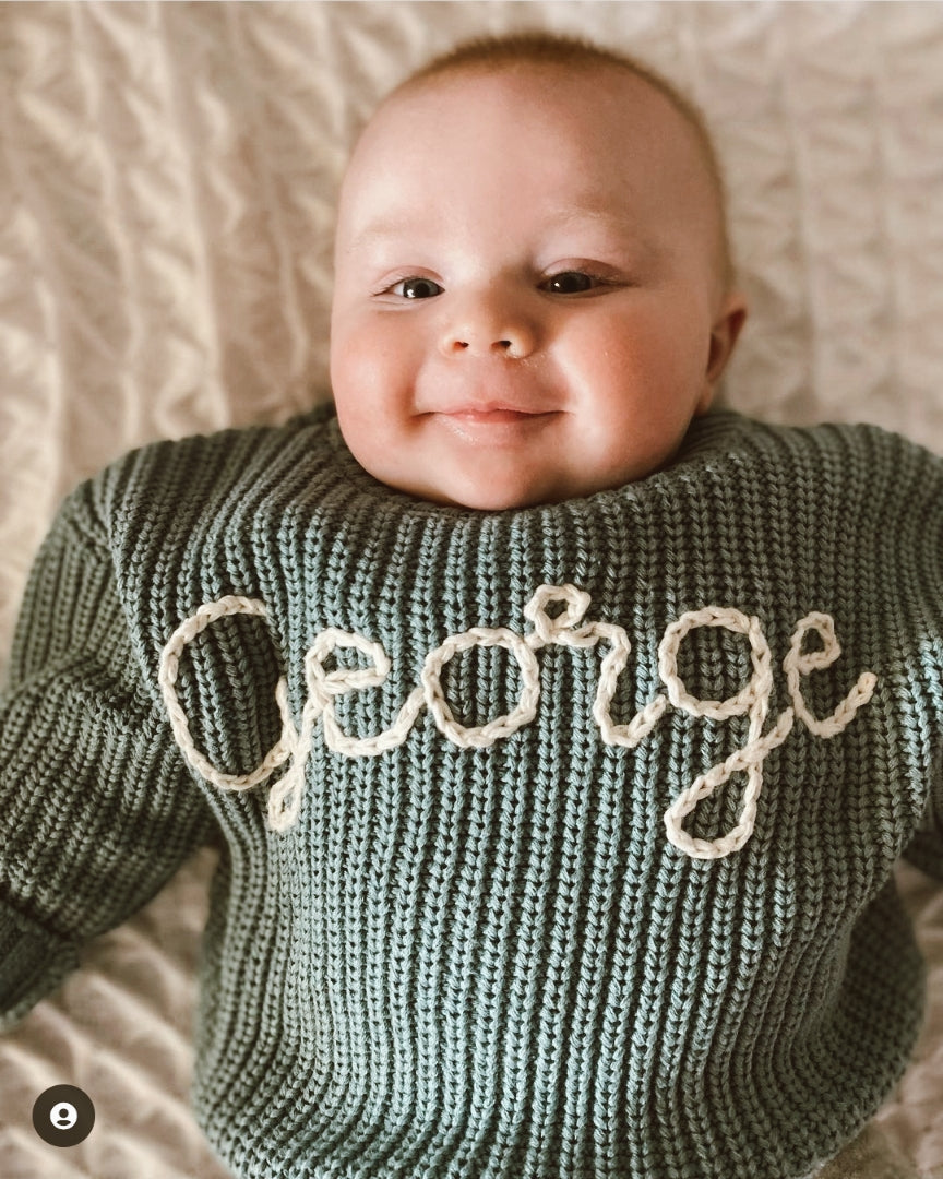 Ocean Blue Embroidered Name Knit