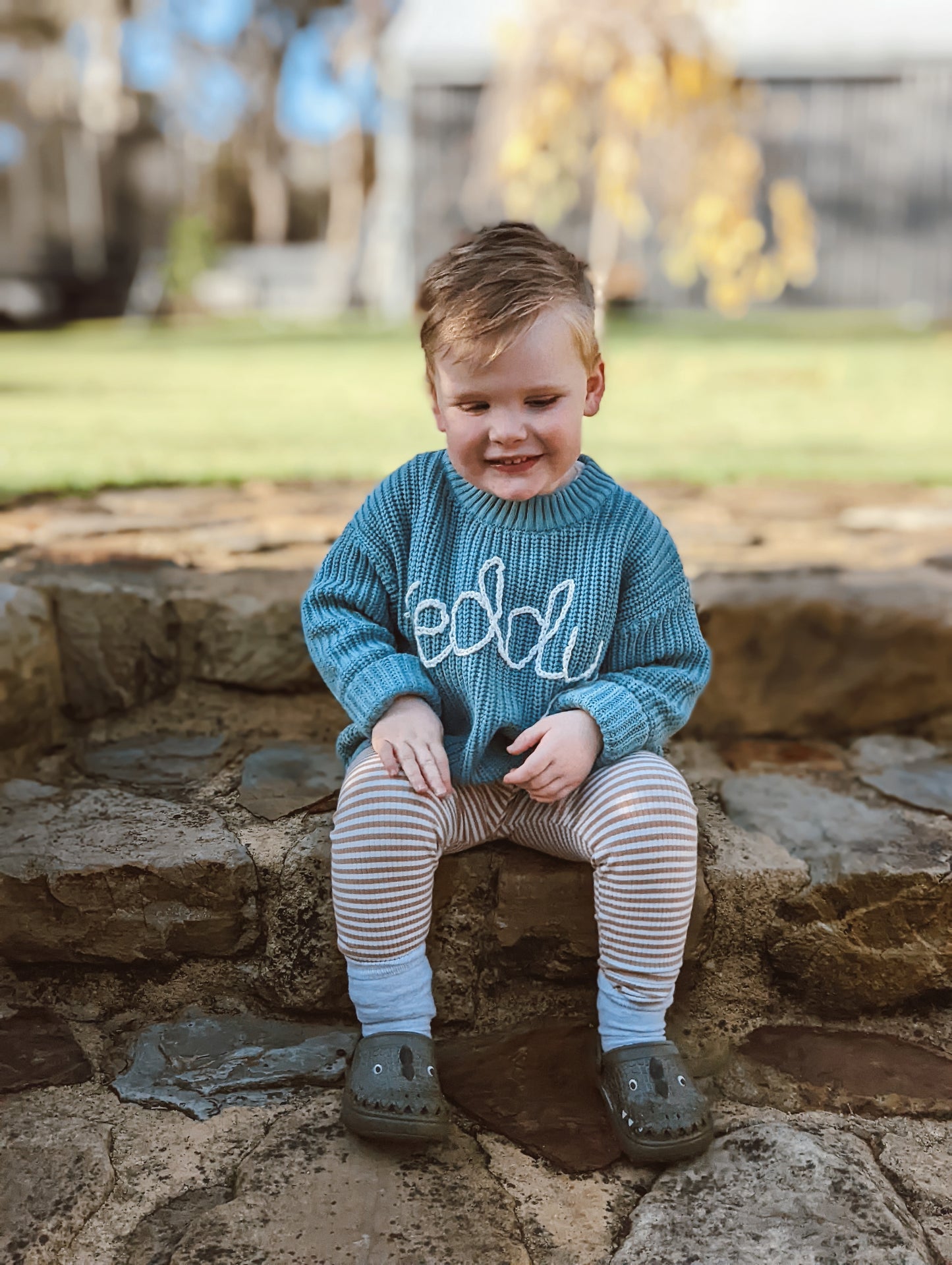 Ocean Blue Embroidered Name Knit