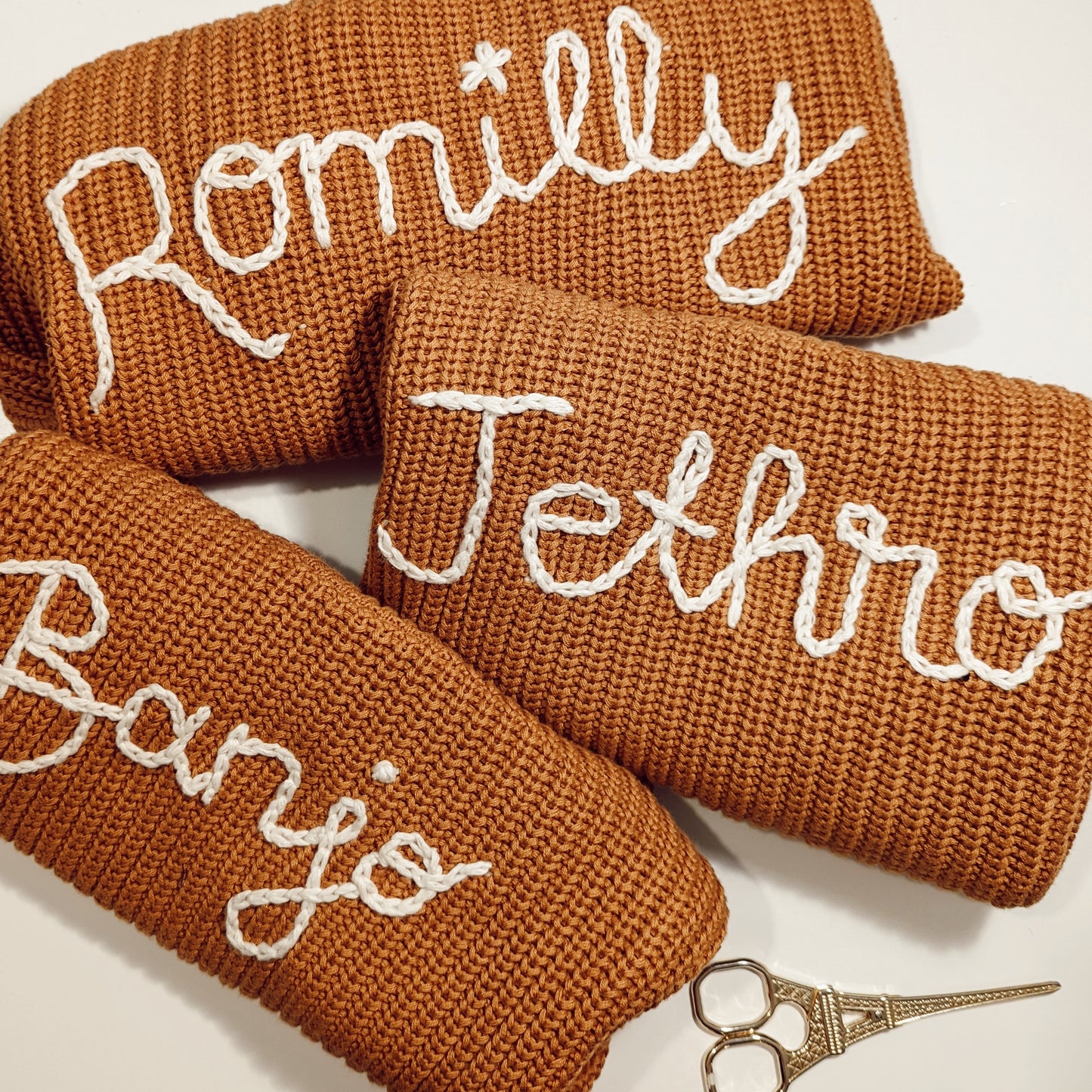Rust Embroidered Name Knit