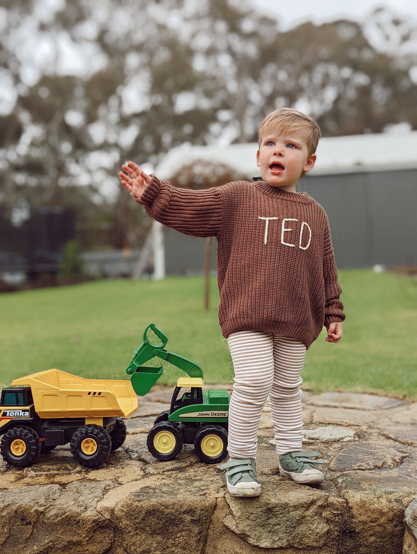 Chocolate Brown Embroidered Name Knit