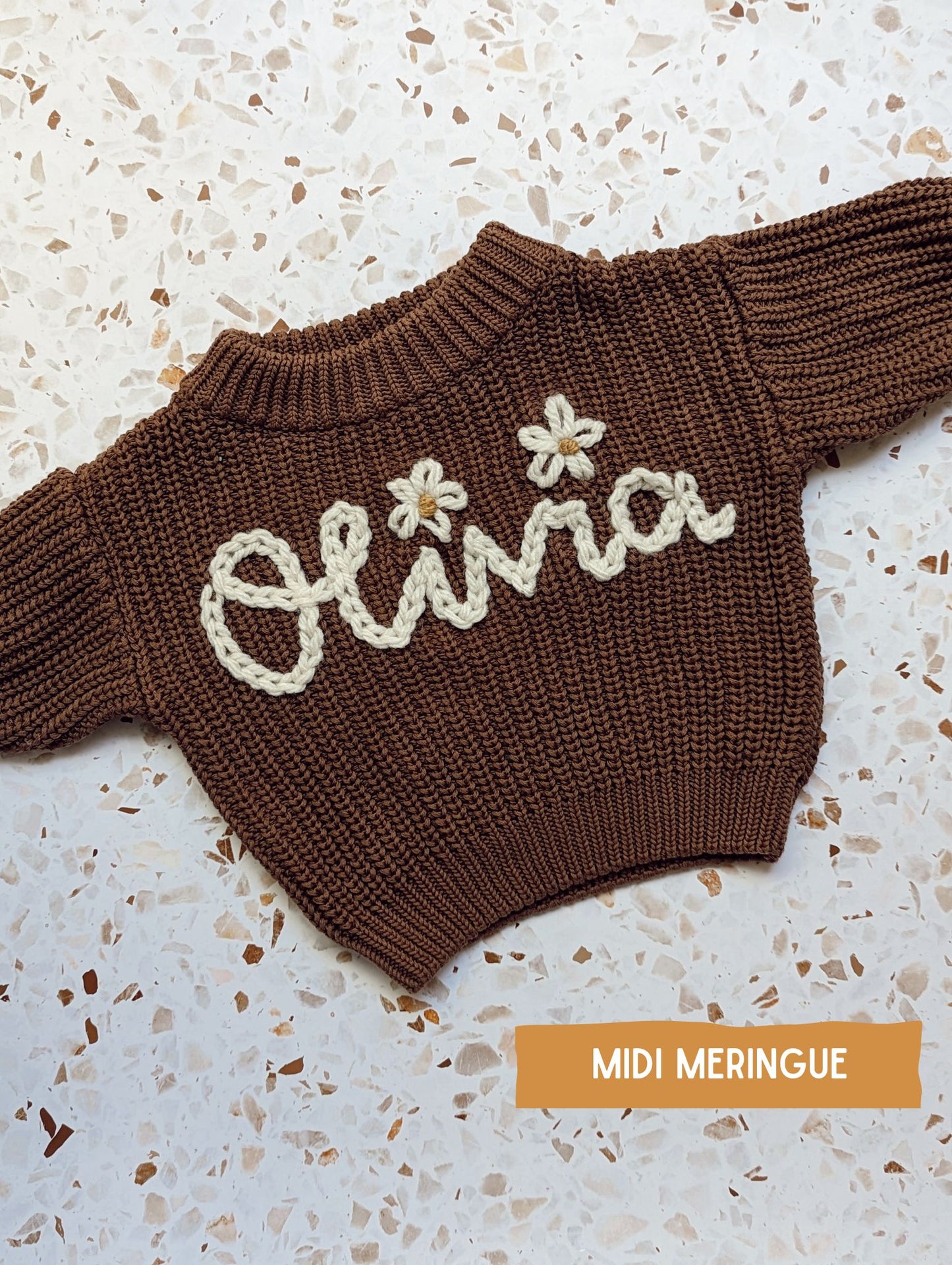 Chocolate Brown Embroidered Name Knit