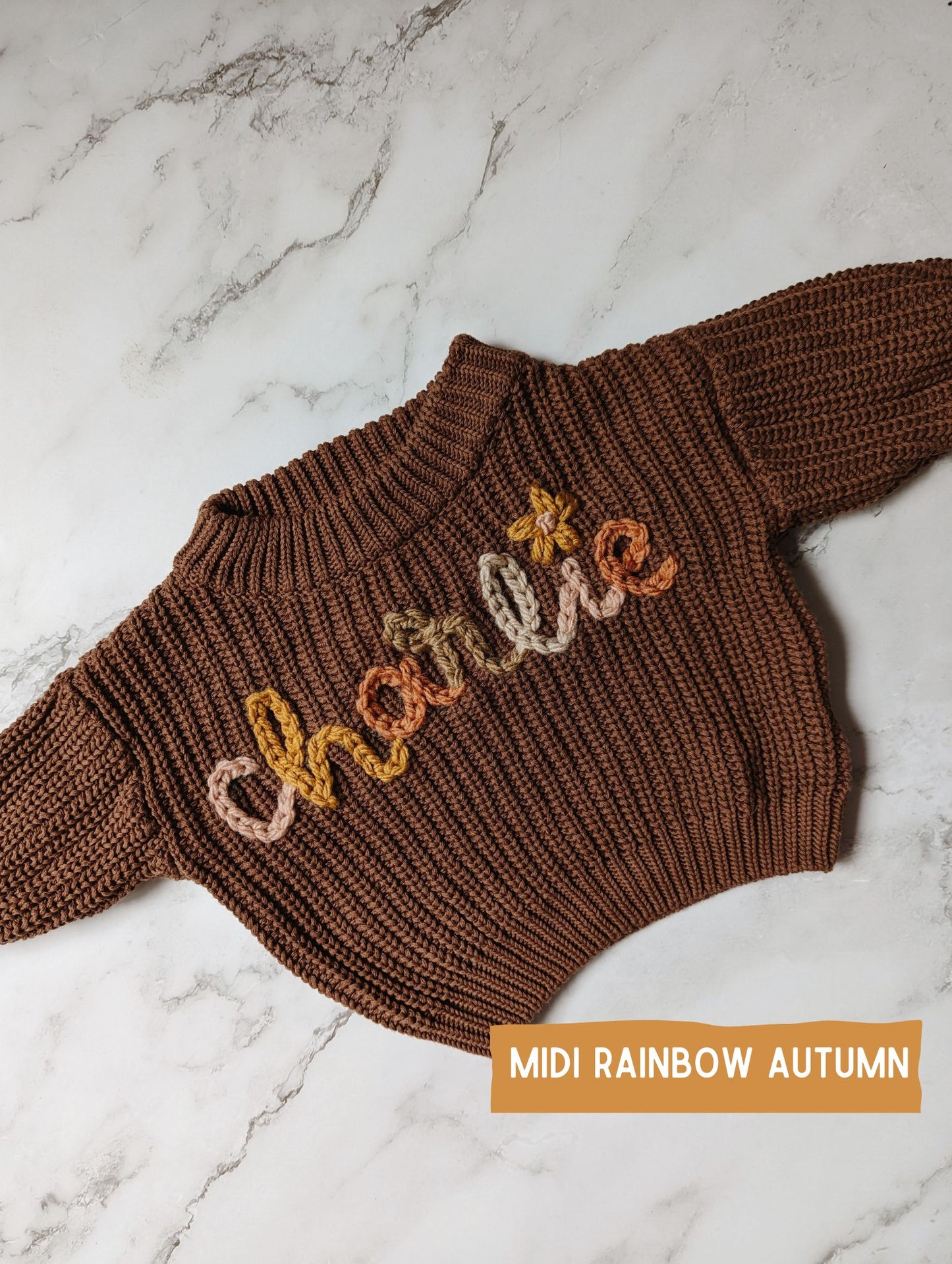 Chocolate Brown Embroidered Name Knit