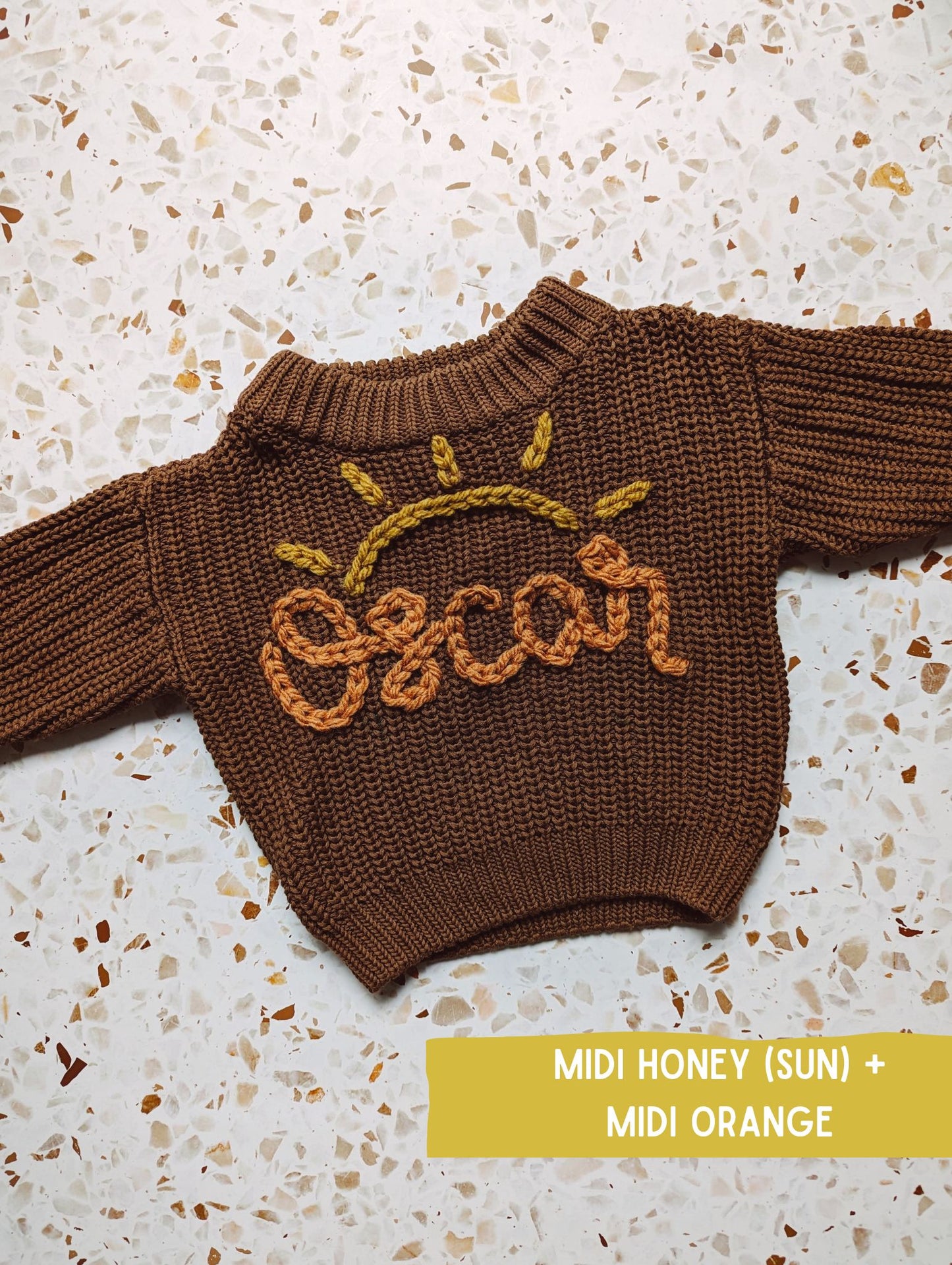 Chocolate Brown Embroidered Name Knit