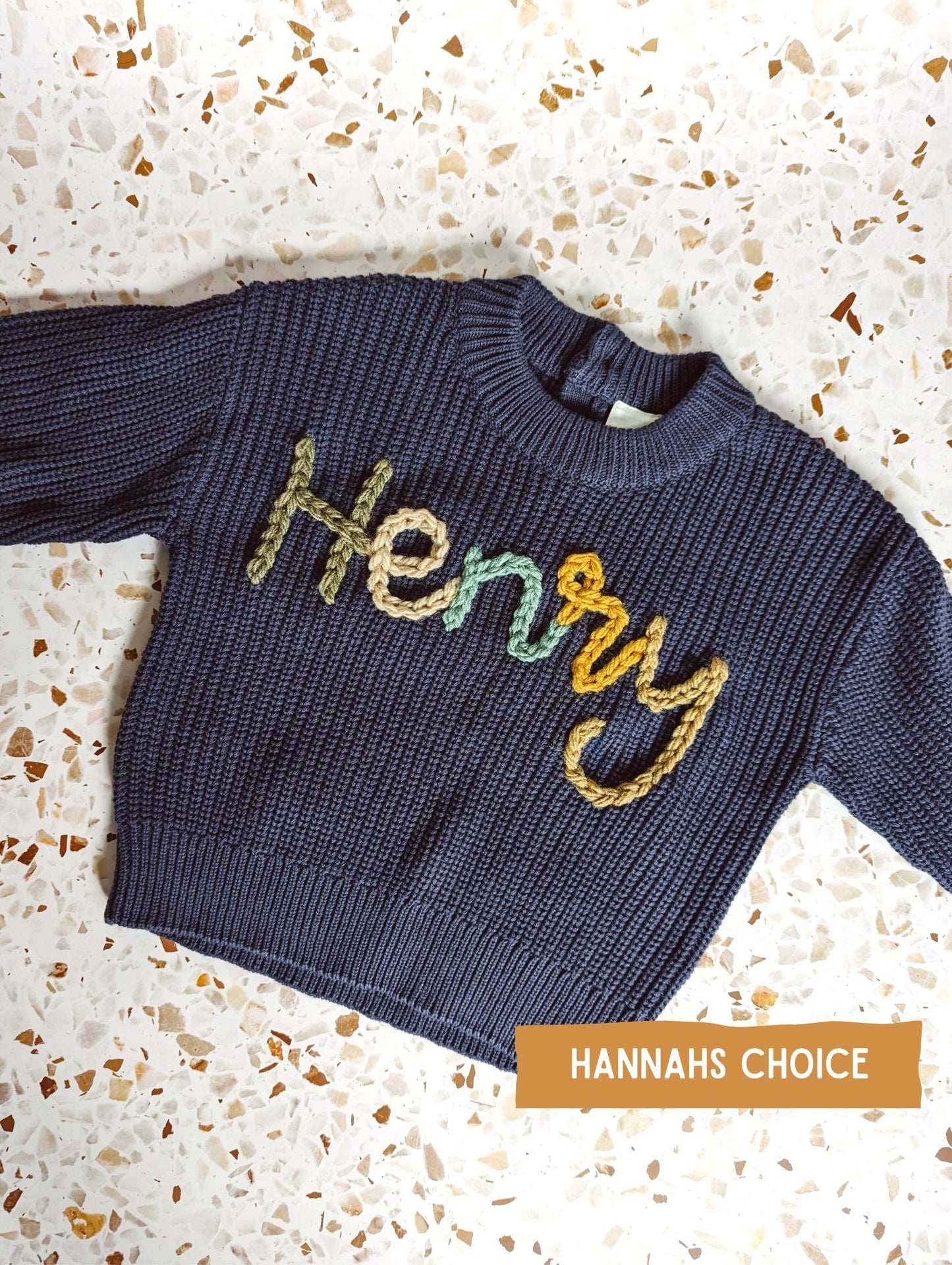 Navy Blue Embroidered Name Knit