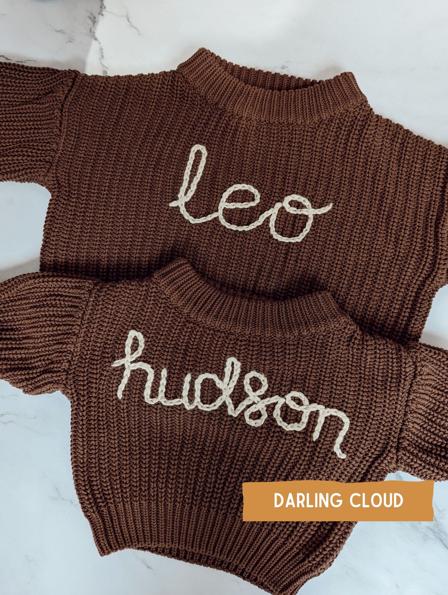 Chocolate Brown Embroidered Name Knit