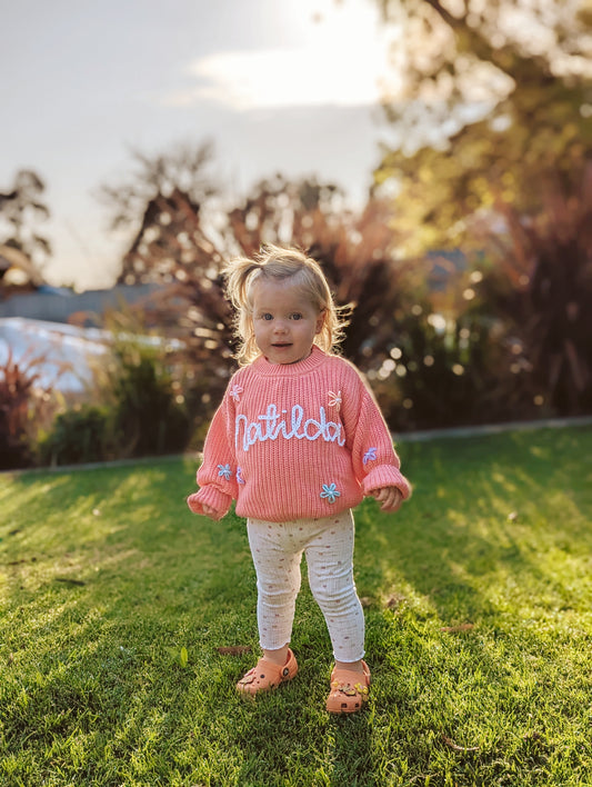 Watermelon Pink Embroidered Name Knit