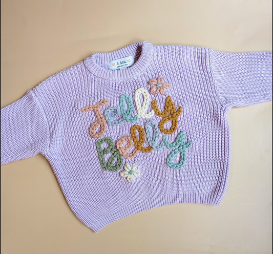 Lavender Embroidered Name Knit
