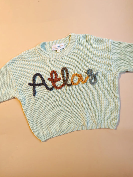 Mint Embroidered Name Knit