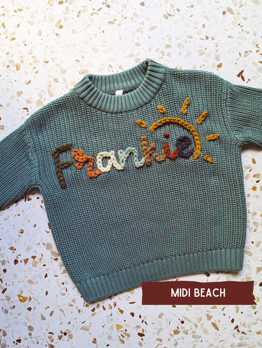 Ocean Blue Embroidered Name Knit