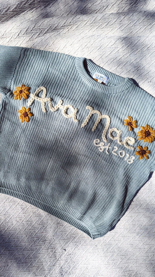 Sea Glass Embroidered Name Knit