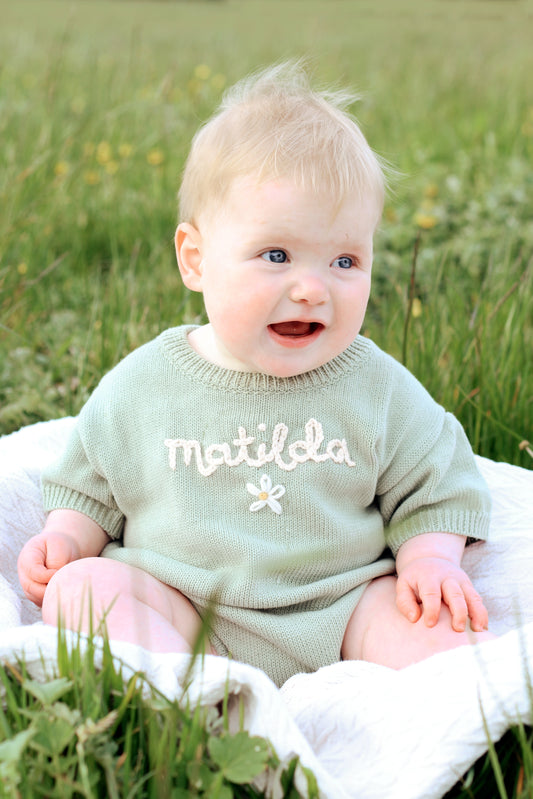 Knitted Sage Green Romper